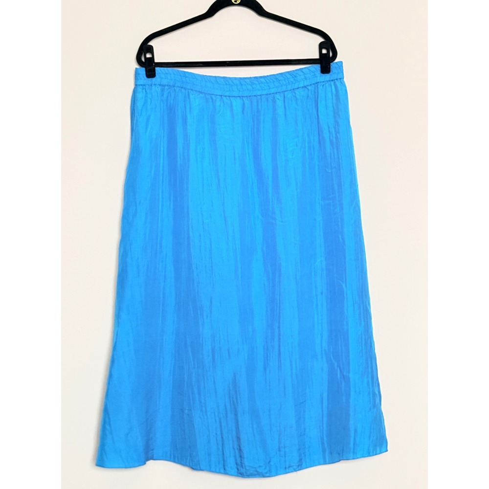 Vintage Lerner Silk Maxi Skirt XL Peacock Blue Pockets Boho Hippie Elastic Waist